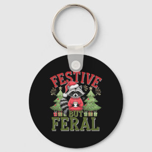 Festlich aber Feral Raccoon Weihnachten Weihnachts Schlüsselanhänger