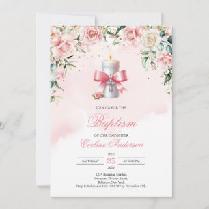 Festlich dekorierte Kerze mit Band und Kreuz Einladung