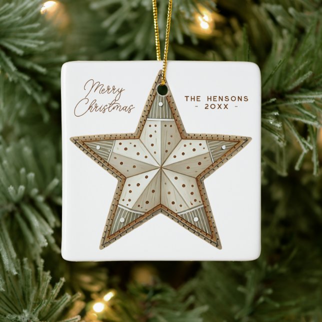 Festlich dekorierter Star Frohe Weihnachten Keramikornament (Baum)