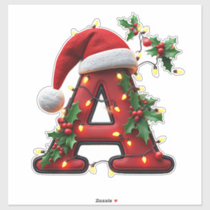 Festlich dekorierter Weihnachtsbuchstabe Rot A Aufkleber
