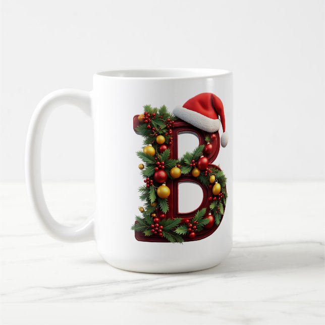 Festlich dekorierter Weihnachtsbuchstabe Rot B Kaffeetasse (Links)