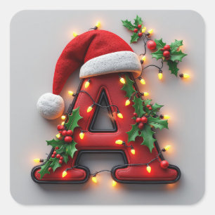 Festlich dekorierter Weihnachtsroter Buchstabe A Quadratischer Aufkleber