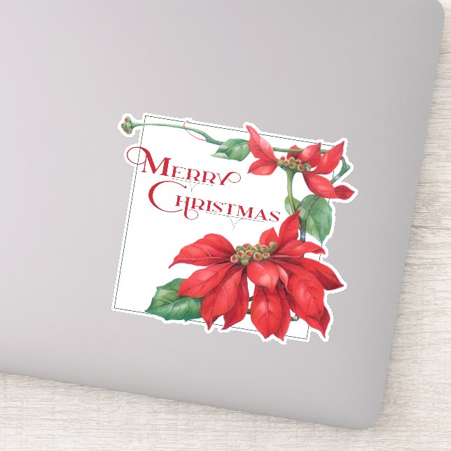 Festlich Frohe Weihnachten Poinsettias Aufkleber (Detail)