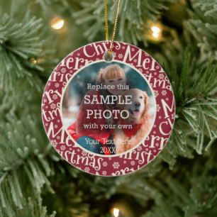 Festlich Frohe Weihnachtsschneeflocke Zwei Fotos Keramik Ornament