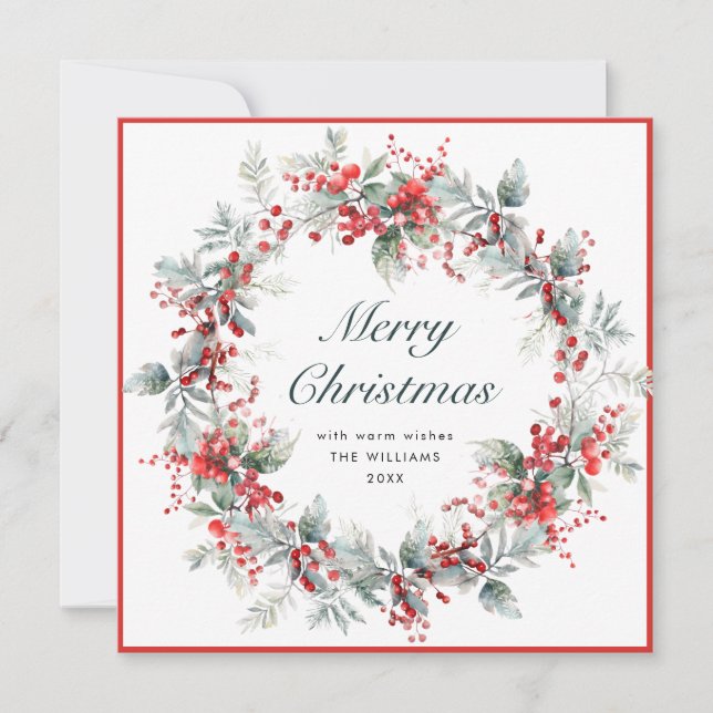 Festlich Holly Berry Christmas Wreath Boho Feiertagskarte (Vorderseite)