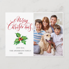 Festlich Holly Berry FOTO Weihnachtsgrüßen Feiertagspostkarte