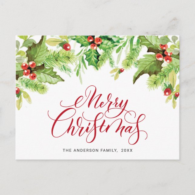 Festlich Holly Berry Frohe Weihnachtsfeiertag Postkarte (Vorderseite)