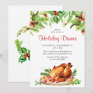 Festlich Holly Berry Weihnachtsfest Abendessen Einladung