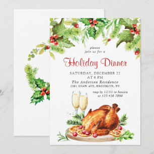 Festlich Holly Berry Weihnachtsfest Abendessen Einladung