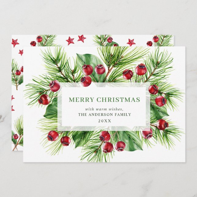 Festlich Holly Berry Weihnachtsgrüßen Feiertagskarte (Vorne/Hinten)