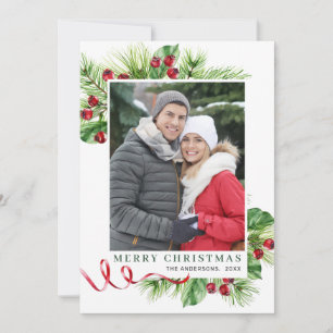 Festlich Holly Berry Weihnachtsgrüßen Foto Feiertagskarte