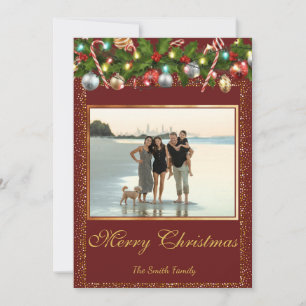 Festlich Holly Garland Gold Glitzer Foto Feiertagskarte