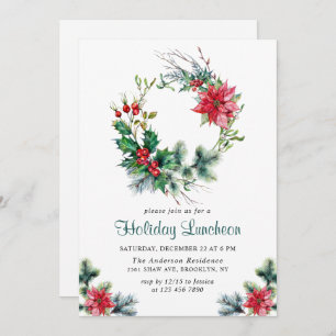Festlich-Holly-Wreath-Weihnachtsfeiertag Einladung