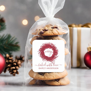 Festlich modern gebacken mit Liebe Red Berry Kranz Quadratischer Aufkleber