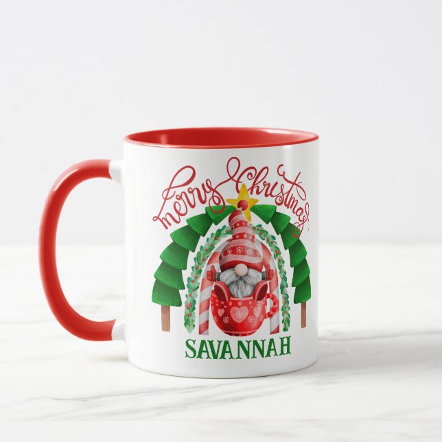 Festlich Niedlich Gnome Frohe Weihnachtsbaum Regen Tasse (Links)
