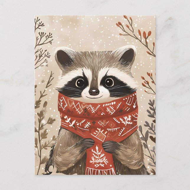 Festlich niedlicher Racoon Weihnachtsgrüßen Postkarte (Vorderseite)