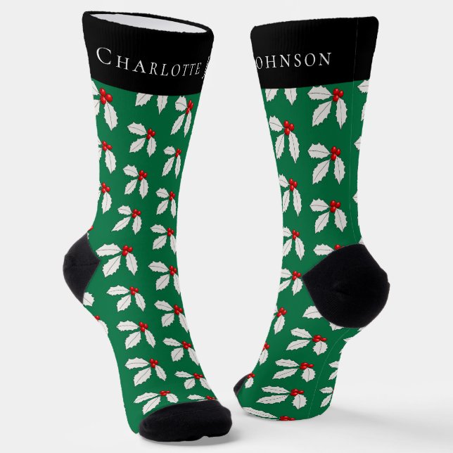 Festlich Personalisiert Holly Berry Grün Weihnacht Socken (Gewinkelt)