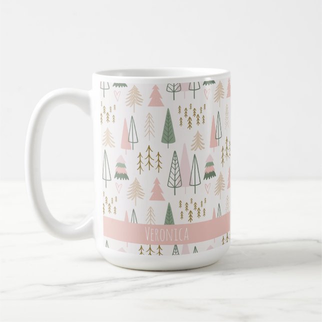 Festlich rosa Minimalistische Weihnachtsbaumen Nam Kaffeetasse (Links)