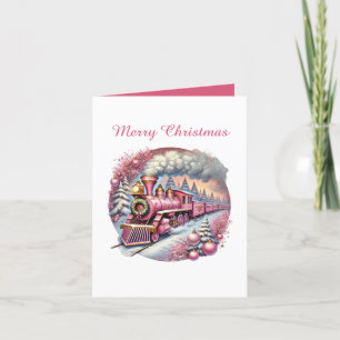 Festlich rosa Weihnachtszug anpassbar Feiertagskarte