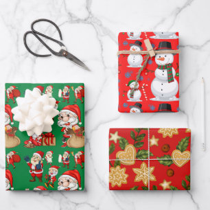 Festlich und farbenfrohe Weihnachten Rot und Grün Geschenkpapier Set