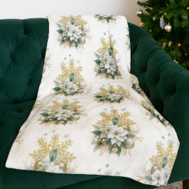 Festlich White Poinsettia Christmas Fleece Blanket