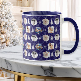 Festliche 4-Foto-Collage Navyblau Weihnachten Tasse