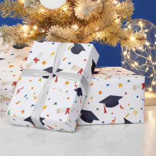 Festliche Abschlussmütze und Diplom-Konfetti Geschenkpapier