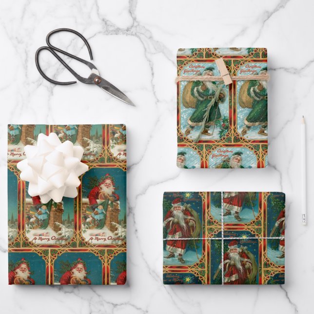 Festliche Alte Welt Der Weihnachtsmann Geschenkpapier Set (Vorderseite)
