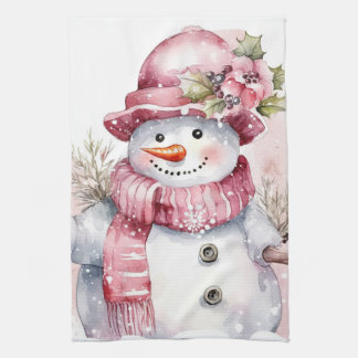 Festliche Aquarell Weihnachtsschneemann Geschirrtuch