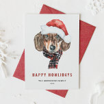 Festliche Aquarellbahn Dackel Santa Happy Urlaub Feiertagspostkarte<br><div class="desc">Gute Ferien! Senden Sie Ihre Urlaubswünsche mit dieser individuell gestaltbaren Urlaubspostkarte an Familie und Freunde. Es verfügt über einen Aquarell-Beagle mit einer Weihnachtsmannmütze. Personalisieren Sie diese Beagle-Urlaubskarte,  indem Sie Ihre Daten hinzufügen. Dieser Hund Weihnachts-Postkarte ist auf anderen Cardstock erhältlich.</div>
