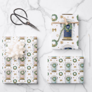 Festliche Aquarelltür Rosa, Blau und Navy Geschenkpapier Set