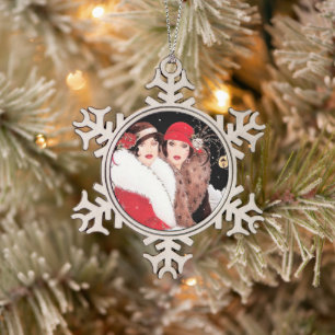 festliche Art Deco Retro Vintage Damen Schneeflocken Zinn-Ornament