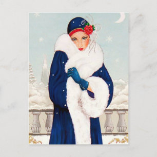 Festliche Art Deco Retro Vintage Weihnachtsdame Feiertagspostkarte