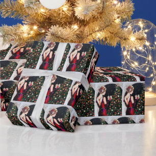Festliche Art Deco Retro Vintage Weihnachtsdame Geschenkpapier