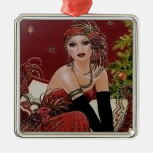 Festliche Art Deco Retro Vintage Weihnachtsdame Ornament Aus Metall