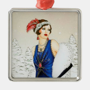 Festliche Art Deco Retro Vintage Weihnachtsdame Ornament Aus Metall