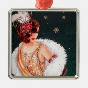 Festliche Art Deco Retro Vintage Weihnachtsdame Ornament Aus Metall