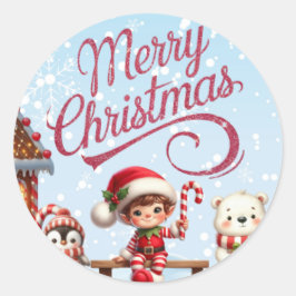 Festliche Aufkleber I Elf, Pinguin und Polarbär