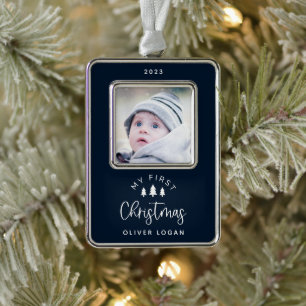 Festliche Bäume Erstes Weihnachtsfest Foto Rahmen-Ornament Silber