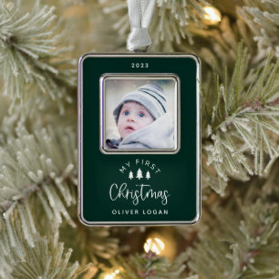 Festliche Bäume Erstes Weihnachtsfest Foto Rahmen-Ornament Silber