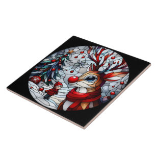 Festliche Begegnung zwischen Kind und Rentier Fliese