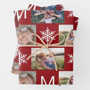 Festliche Berry Snowflakes Monogramm FotoCollage Geschenkpapier Set