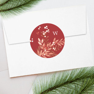 Festliche Blätter Florale Weihnachten Traditionell Runder Aufkleber