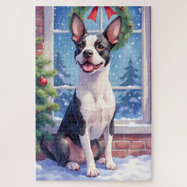 Festliche Boston-Terrier-Weihnachtskunst Puzzle (Vertikal)