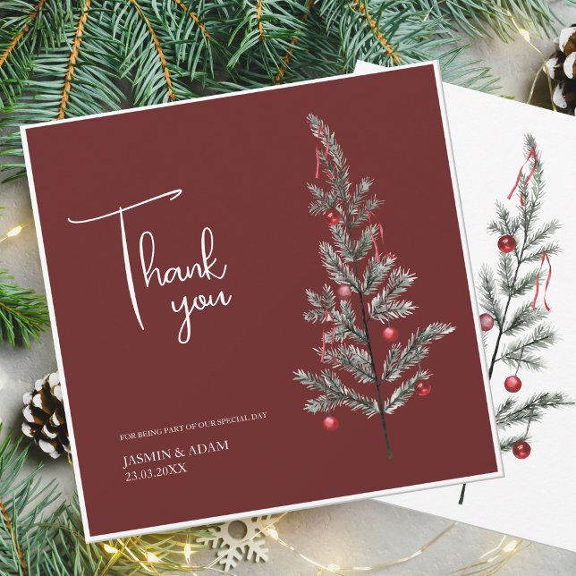 Festliche Burgund Grün Weihnachten Weihnachten Dankeskarte (Von Creator hochgeladen)