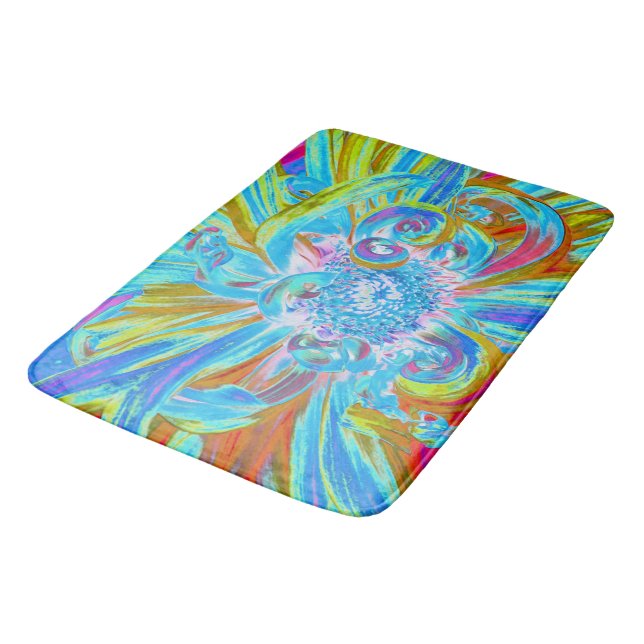 Festliche Chartreuse und Blue Dahlia Blume Petals Badematte (Schrägansicht)
