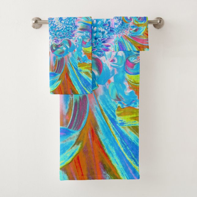 Festliche Chartreuse und Blue Dahlia Blume Petals Badhandtuch Set (Insitu)