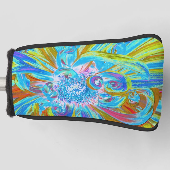 Festliche Chartreuse und Blue Dahlia Blume Petals Golf Headcover (Vorderseite)