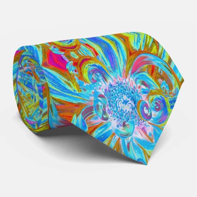 Festliche Chartreuse und Blue Dahlia Blume Petals Krawatte (Gerollt)