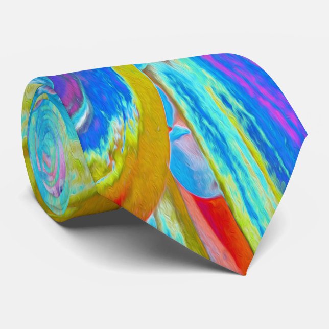 Festliche Chartreuse und Blue Dahlia Blume Petals Krawatte (Gerollt)